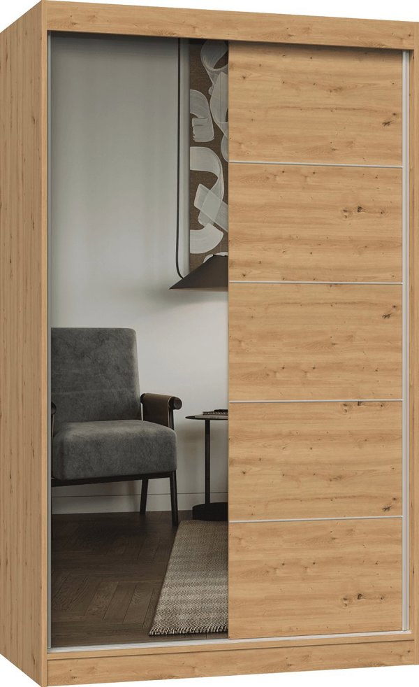 Topeshop Συρόμενη Ντουλάπα IGA, 120cm, Με Καθρέφτη, Dab Artisan