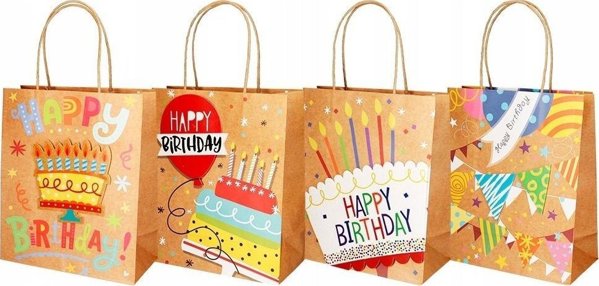 Torba prezentowa kraft 26x32cm z brokatem mix