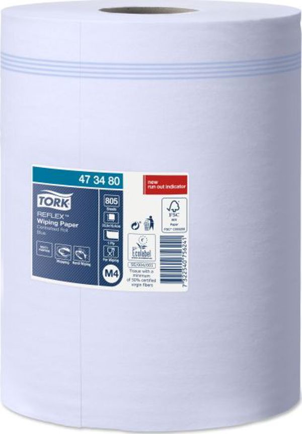 Tork Reflex Χαρτί Καθαρισμού σε Ρολό, 1-Στρώση, M4, Advanced, Μπλε, 7322540756258