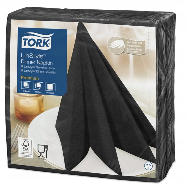 Tork LinStyle Πετσέτες Φαγητού Premium, Μαύρες, 50τμχ