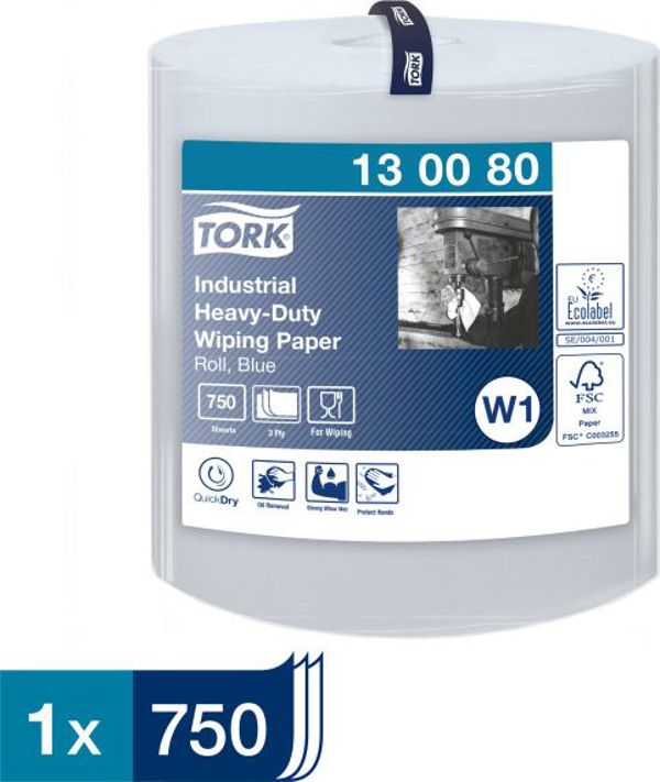 Tork 130080 Χαρτί Καθαρισμού Βιομηχανικό, 3-Στρώσεων, 255m, Μπλε, 750 Φύλλα