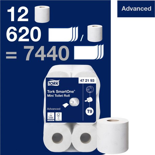 Tork SmartOne Χαρτί Υγείας Mini, 2-Φύλλο, 111.6m, 620 Φύλλα, Λευκό (Κωδ. 472193)