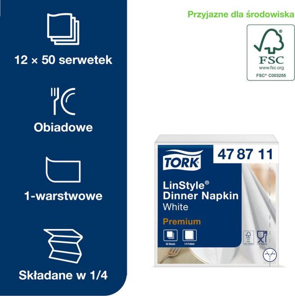 Tork Tork LinStyle - Χαρτοπετσέτες δείπνου, premium - Λευκό 8859024 3133200073950