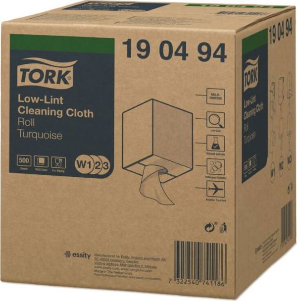 Tork Πανί Καθαρισμού Μη Υφασμένο Χαμηλής Χνουδότητας, Βιομηχανικό, Τυρκουάζ
