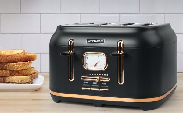 Φρυγανιέρα Muse MS-131BC, 1800W, 4 Θέσεων, Inox/Μαύρη