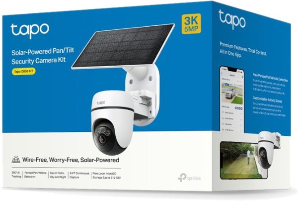 TP-Link Tapo C630 KIT venkovní kamera, solární panel (5MP, 3K, 1620p, IR 16m, WiFi, micro SD card, IP65)