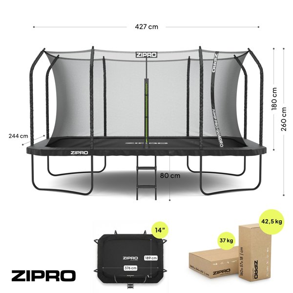 Zipro JumpPro Quadro Ορθογώνιο Τραμπολίνο Κήπου 8x14FT 427x244 cm
