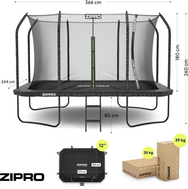 Τραμπολίνο κήπου Zipro Jump Pro Quadro με εσωτερικό δίχτυ 366 x 244 cm + στρώμα στόχου