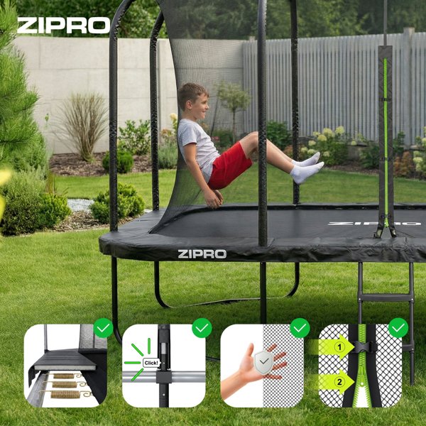 Τραμπολίνο κήπου Zipro Jump Pro Quadro με εσωτερικό δίχτυ 366 x 244 cm + στρώμα στόχου