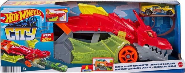 Hot Wheels Μεταφορέας-Εκτοξευτής Δράκος GTK42 με Αυτοκινητάκι, Παιχνίδι Δράσης για Παιδιά