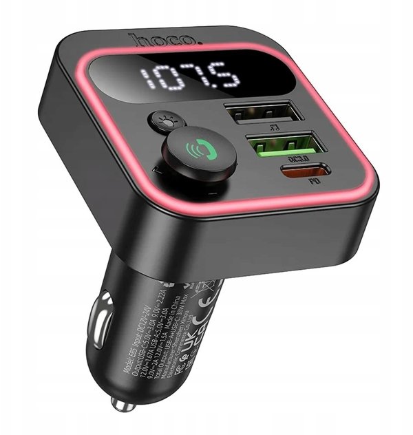 Transmiter samochodowy bluetooth Hoco QC3.0 PD 20W E85 czarny