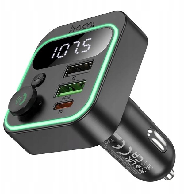Transmiter samochodowy bluetooth Hoco QC3.0 PD 20W E85 czarny