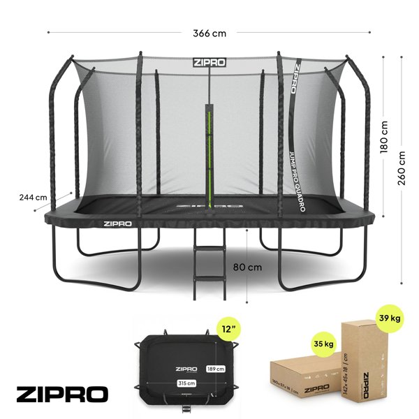 Τραμπολίνο Κήπου Zipro JumpPro Quadro 8x12FT 366x244 cm Ορθογώνιο