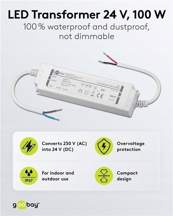 Transformator do LED 24 V (DC) (DC), 100 W, IP67