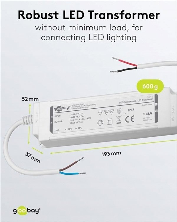 Transformator do LED 24 V (DC) (DC), 100 W, IP67