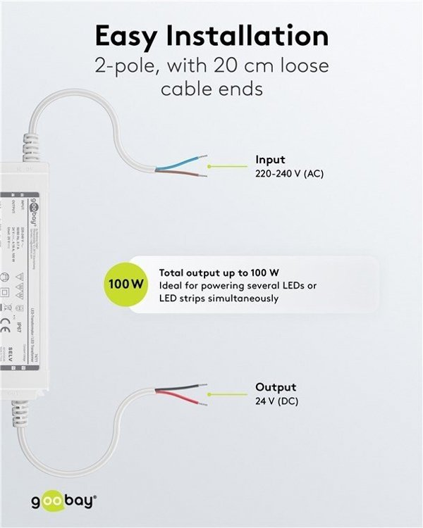 Transformator do LED 24 V (DC) (DC), 100 W, IP67