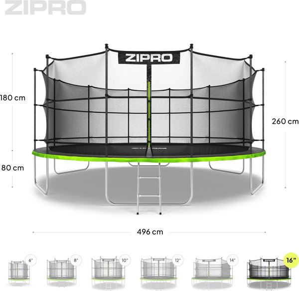 Τραμπολίνο κήπου Zipro Jump Pro με εσωτερικό δίχτυ 16FT 496cm + στρώμα ακριβείας