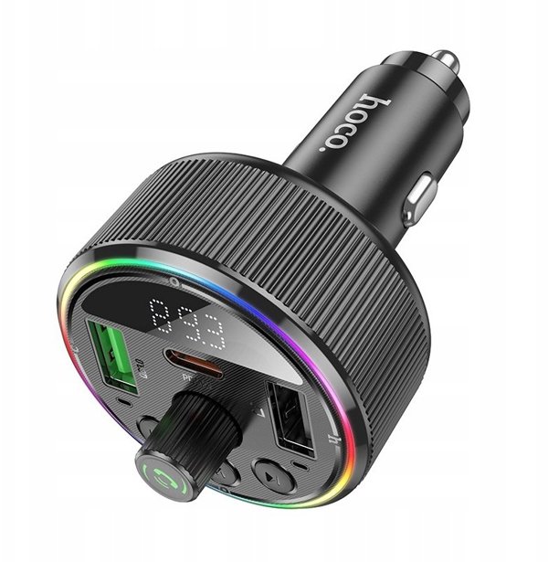Transmiter samochodowy bluetooth Hoco 2 x USB A + USB C QC3.0 PD 30W E82 czarny