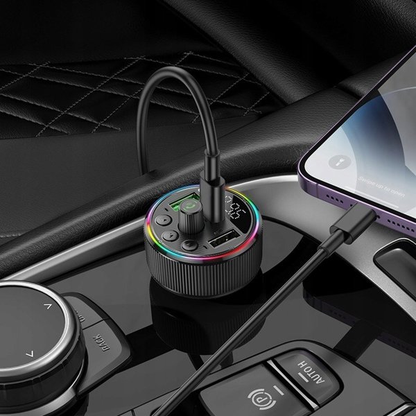 Transmiter samochodowy bluetooth Hoco 2 x USB A + USB C QC3.0 PD 30W E82 czarny