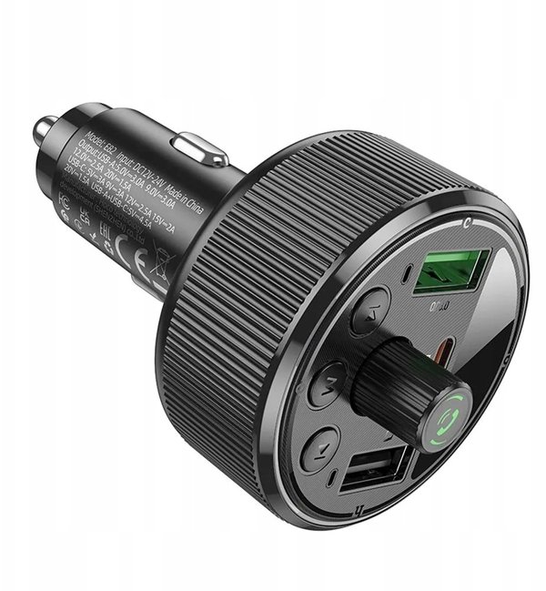 Transmiter samochodowy bluetooth Hoco 2 x USB A + USB C QC3.0 PD 30W E82 czarny