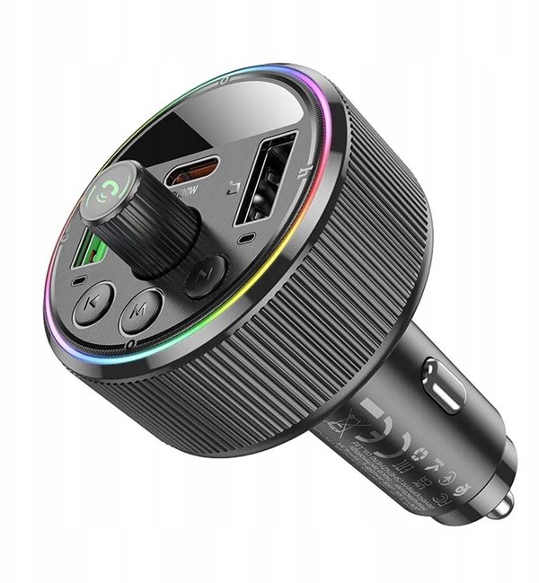 Transmiter samochodowy bluetooth Hoco 2 x USB A + USB C QC3.0 PD 30W E82 czarny