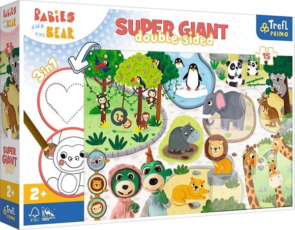 Trefl Primo Puzzle Giant 3σε1 Μωρά στο ΖΩΟ 15 Κομμάτια - Εκπαιδευτικό Παζλ για Παιδιά 2+ Ετών