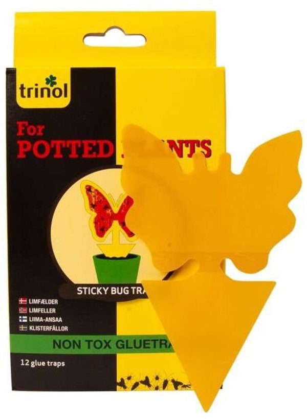 Trinol Sticky Bug Trap X 12 Stue- & bananfluer + sørgemyg & trips Tørrer ikke ud, tåler UV og vand