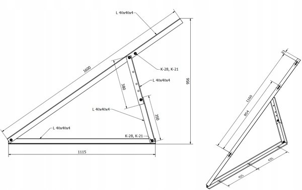 Trojkat montazowy sredni regulowany (pionowa orientacja modulow) 15 - 35 stopni K-07-S-RN