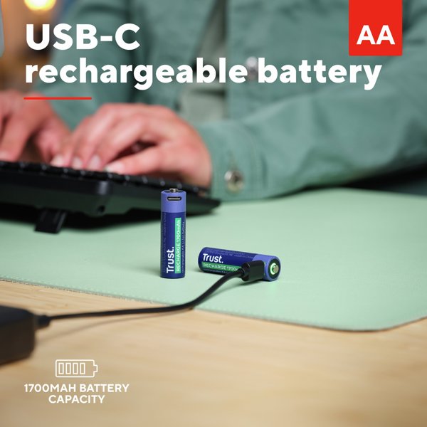 Trust Επαναφορτιζόμενες Μπαταρίες AA, USB-C, 1.5V, 2 Τεμάχια
