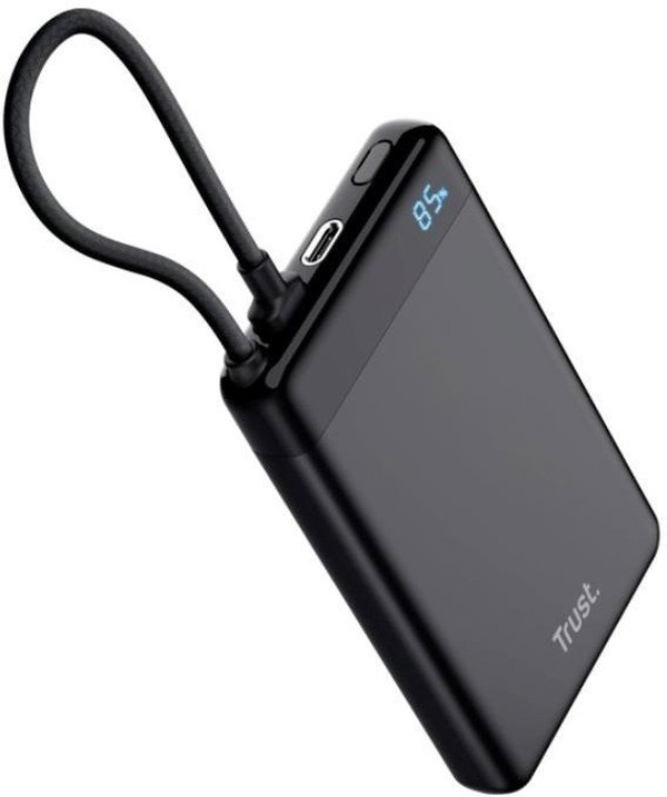 Trust Powerbank Fiera 10000mAh, Με Ενσωματωμένο Καλώδιο, 2x USB-C, Μαύρο
