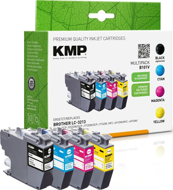 Μελάνι KMP KMP B101V - Σετ 4 - Μαύρο, Κίτρινο, Κυανό, Μαγέντα - συμβατό - Φυσίγγιο μελανιού (Εναλλακτικό για: Brother LC3213BK, Brother LC3213C, Brother LC3213M, Brother LC3213Y) - για Brother DCP-J572, DCP-J772, DCP-J774, MFC-J890, MFC-J895