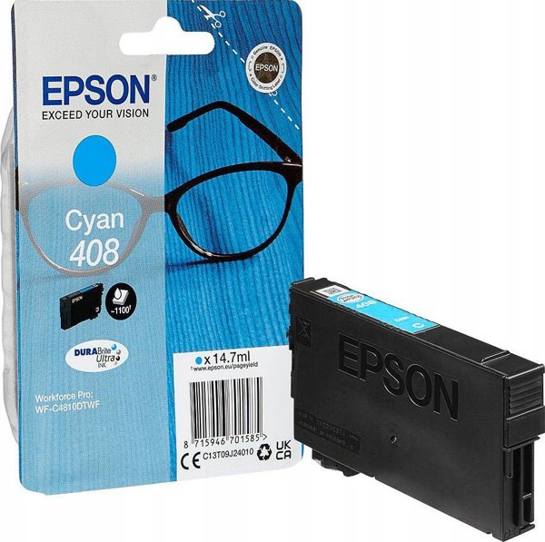 Αυθεντικό Μελάνι Epson 408 Κυανό Υψηλής Χωρητικότητας 14.7ml για WorkForce Pro WF-C4810DTWF