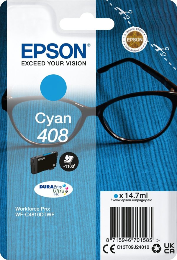 Αυθεντικό Μελάνι Epson 408 Κυανό Υψηλής Χωρητικότητας 14.7ml για WorkForce Pro WF-C4810DTWF