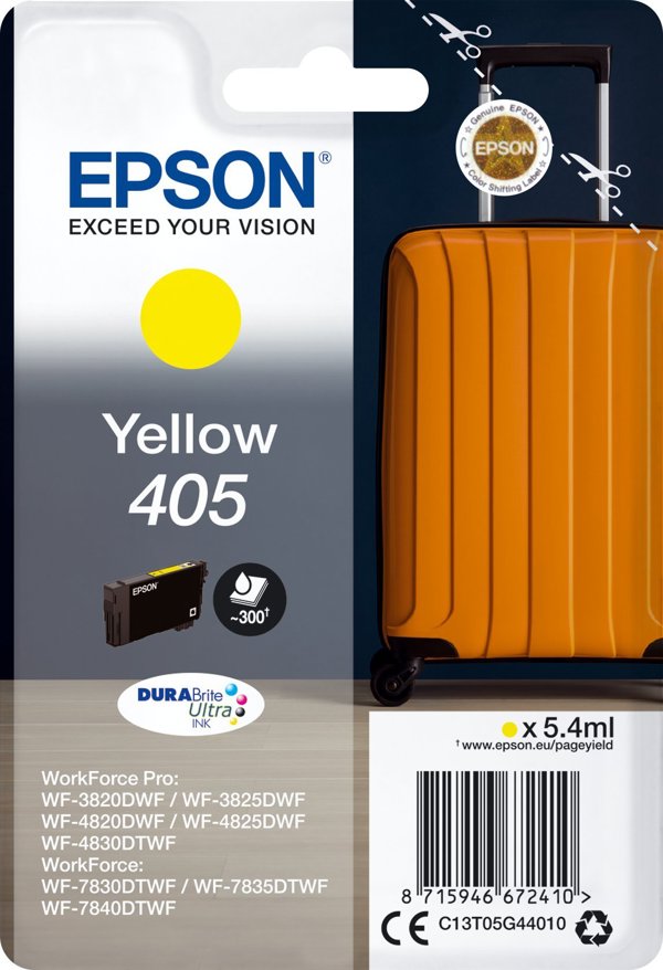 Μελάνι Epson Epson 405 - 5.4 ml - Κίτρινο - αυθεντικό - Συσκευασία με RF- / ακουστικό σήμα συναγερμού - Φυσίγγιο μελανιού - για WorkForce WF-7310, 7830, 7835, 7840, WorkForce Pro WF-3820, 3825, 4820, 4825, 4830
