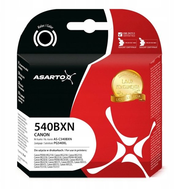 Tusz Asarto do Canon 540BXN | 5224B001 | PG540XL | 670 str. | black