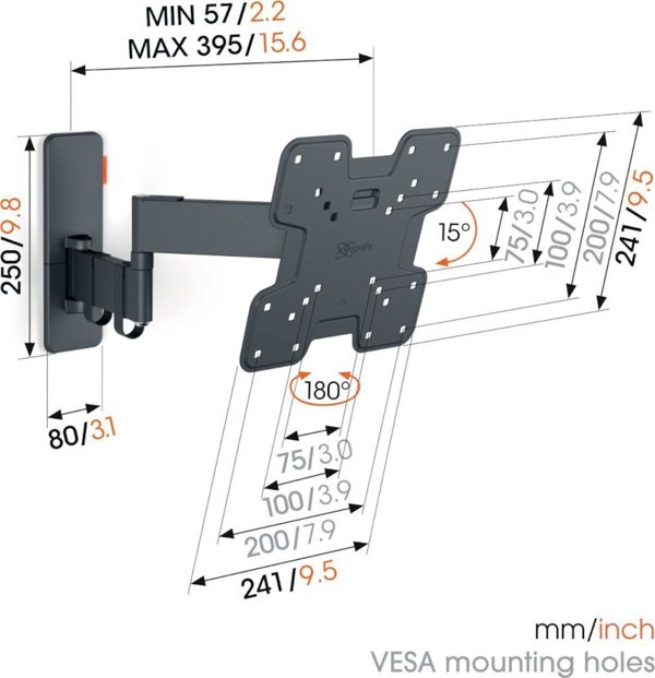 Vogel's TVM 1245 Quick Wall Mount, Βάση Τοίχου TV Motion+ για Τηλεοράσεις 19-43", έως 15kg