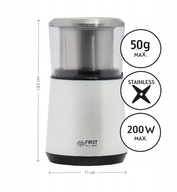 TZS First Austria Coffee Grinder, Detachable Cup, 4 Blades, 200W FA-5486-2-WI