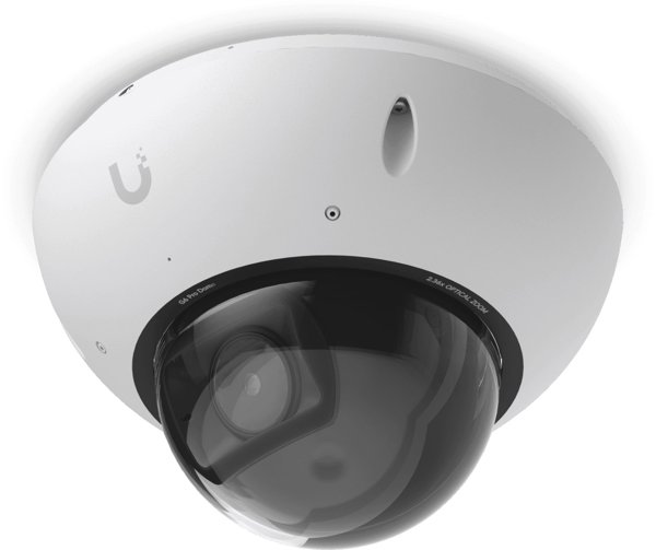 UBIQUITI UVC-G6-Pro-Dome-W All-weather vandal-proof 4K PoE+ camera with a Multi-TOPS AI engine, 2.36x optical zoom, and a large 1/1.2" CMOS sensor for exceptional low-light clarity and long-range IR night vision