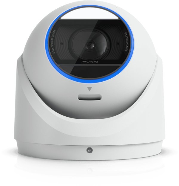 Ubiquiti UVC-G6-Pro-Turret-W All-weather tamper-resistant 4K PoE+ camera with a Multi-TOPS AI engine, 2.36x optical zoom, and a large 1/1.2" CMOS sensor for exceptional low-light clarity and long-range IR night vision