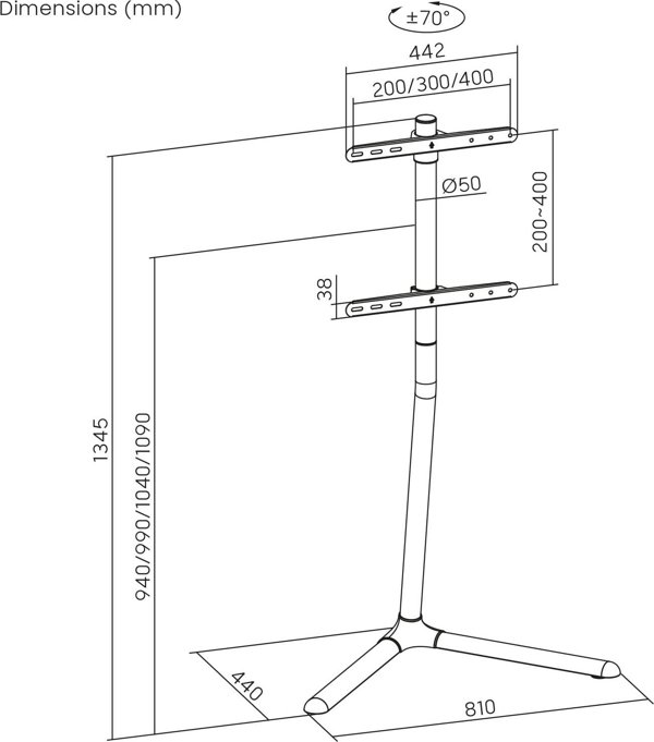 Επιδαπέδια βάση τηλεόρασης Maclean, 32-70", μέγ. VESA 400x400, μέγ. 40kg, MC-494