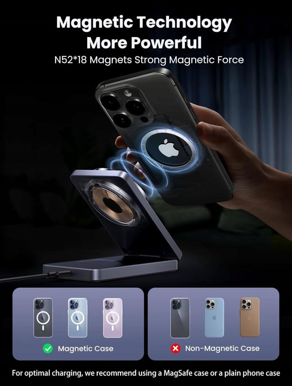 UGREEN W528 Magnetic Wireless Charger 2-in-1 faltbare Ladestation fuer iPhone und AirPods