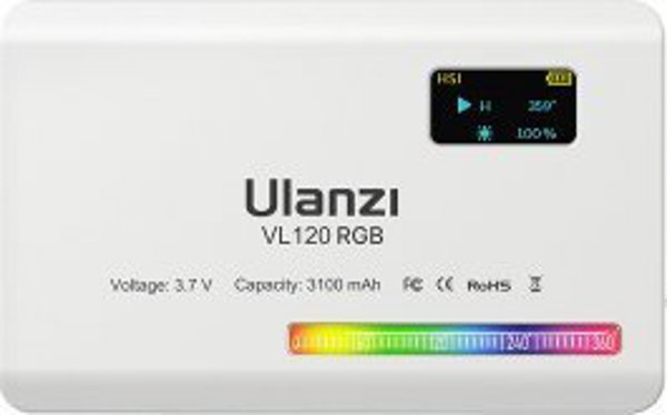 Ulanzi LED Φωτιστικό VL120 RGB, Επαναφορτιζόμενο, Ρυθμιζόμενη Θερμοκρασία 2500K-9000K, Λευκό