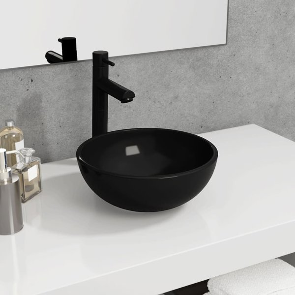 vidaXL Νιπτήρας από σκληρυμένο γυαλί, 30x12 cm, μαύρος
