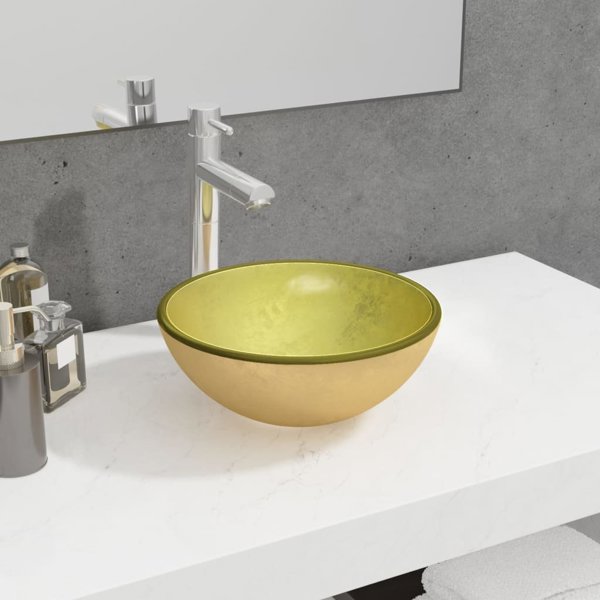 vidaXL νιπτήρας από σκληρυμένο γυαλί, 30x12 cm, χρυσός