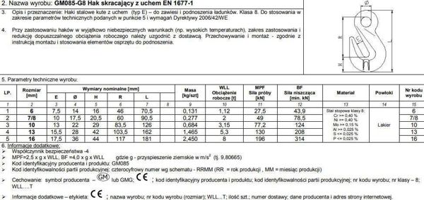 Unimet Hak Skracajacy Z Uchem 13mm WLL5.3T G8 EN1677-1