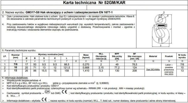 Unimet Hak skracajacy z uchem i zabezpieczeniem 13mm G8 WLL5.3T