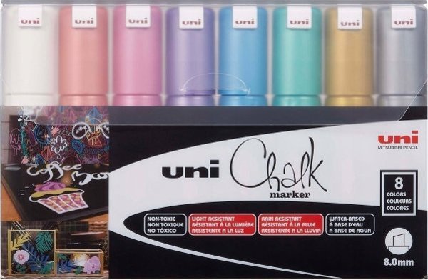UNIBALL Uni-Ball PWE-8K, Πράσινο, Ανοιχτό Μπλε, Πορτοκαλί, Ροζ, Κόκκινο, Βιολετί, Λευκό, Κίτρινο, Λοξό, 8 τεμ.