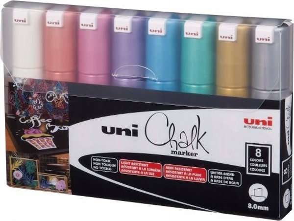 UNIBALL Uni-Ball PWE-8K, Πράσινο, Ανοιχτό Μπλε, Πορτοκαλί, Ροζ, Κόκκινο, Βιολετί, Λευκό, Κίτρινο, Λοξό, 8 τεμ.