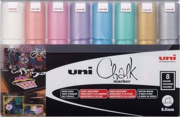 UNIBALL Uni-Ball PWE-8K, Πράσινο, Ανοιχτό Μπλε, Πορτοκαλί, Ροζ, Κόκκινο, Βιολετί, Λευκό, Κίτρινο, Λοξό, 8 τεμ.