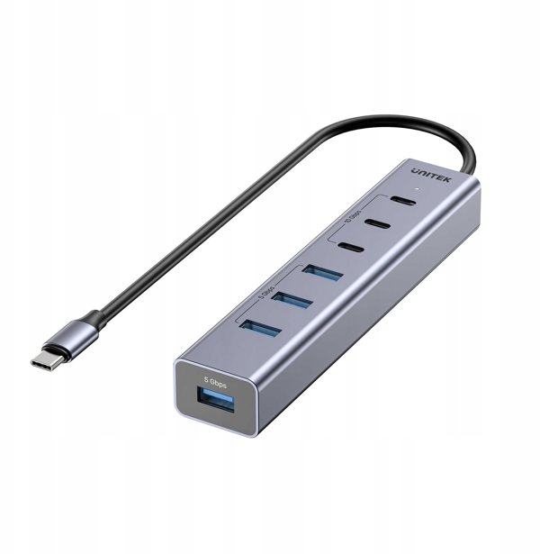 Unitek Aktywny Hub USB-C  3x USB-C 10Gbps  4x USB-A 5 Gbps z zasilaczem